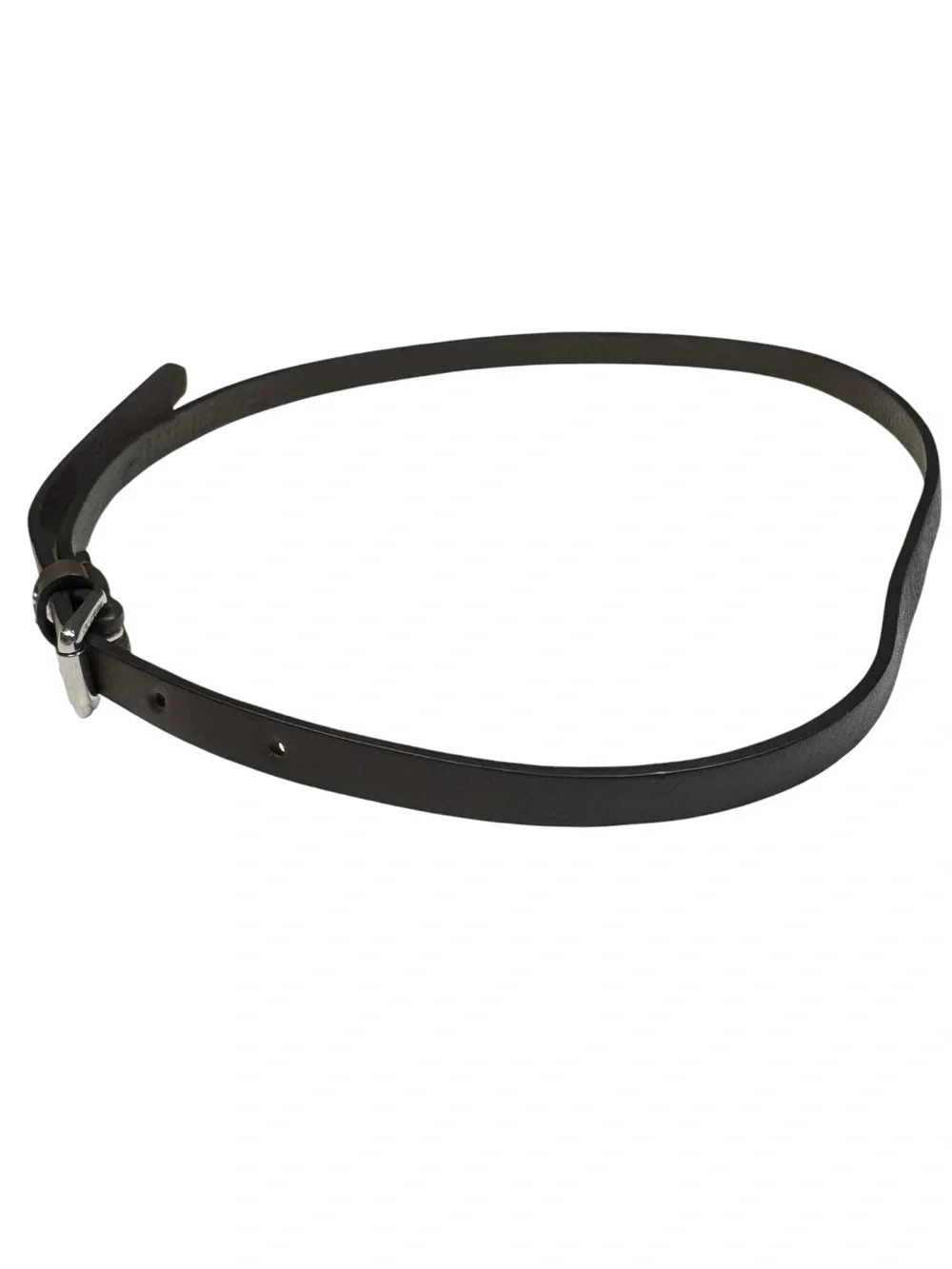 PESERICO Italy Brown Leather Skinny Women's Belt Silver Square Buckle 38 / XS